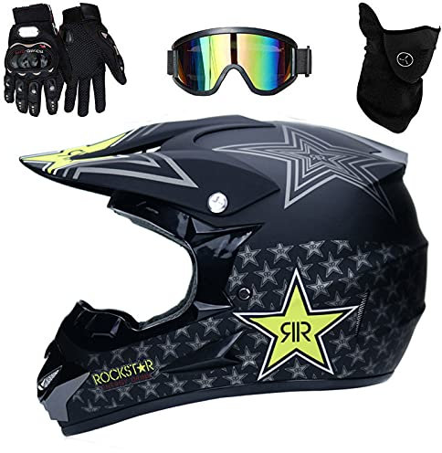 UIGJIOG Motocross Helm mit Handschuhe, Maske, Brille für Kinder - ATV MTB Road Helm