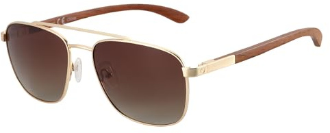 ZENOTTIC Lunettes de soleil polarisantes pilote homme monture carrée en métal miroité temple en bois lentille de protection UV400