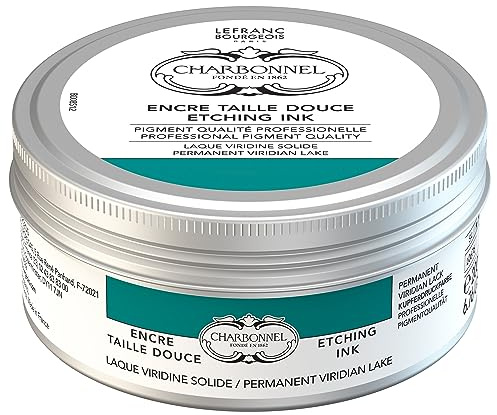 Charbonnel koppartryckfärger, högpigmenterad djuptrycksfärg, utmärkt ljusäkthet, vegansk, levande färger, åldringsbeständig, 200 ml kruka – permanent viridian lack