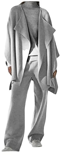 Dejamy Completo cardigan a mantella, maglia e pantalone (52, Grigio Chiaro)