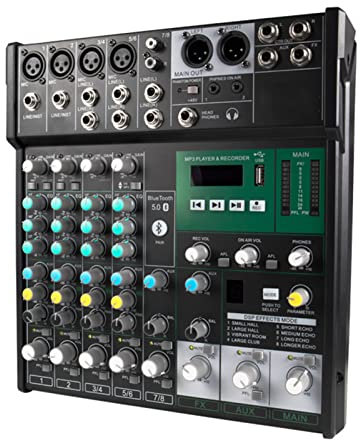 HMTE Professional DJ Mixer, 8 Channel Digital Audio Mixer Amplifier Stereo Sound Mixing Console Bluetooth USB for PC Party Studio Recording