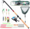 Q-Tac - Angelset Hecht/Zander mit Kescher [Angelfertig montiert & Angelrolle bespult], Angel Set komplett Profi & Einsteiger, Starter-Set für Raubfisch Angeln, Teleskoprute 2,70 m