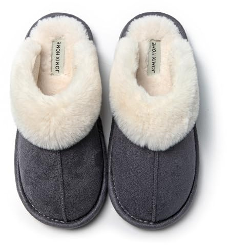 JOMIX Zapatillas de Estar por Casa Mujer Invierno Peluche | Corte de tela suave con cuello de peluche, suela TPR antideslizante, ideales para el hogar en invierno