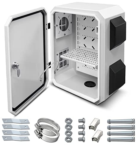 Outdoor Electrical Box, Cold-Rolled Steel Plate, Aluminum Alloy Back Beam, One-Piece Ventilation Design, IP65 Waterproof, Wall/Pole Mounted (15.7 x 11.8 x 7.9)