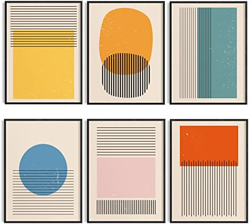 ORIGACH 6 Pcs Large Boho Wall Art Set, 30x40 cm Neutral Minimalist Wall Decor, Mid-Century Modern Geometric Abstract Wall Prints Unframed Bohemian Canvas Prints Artwork for Bathroom Bedroom Gallery