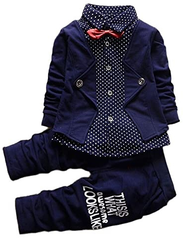 YIKIURL Baby pojke kläder småbarn casual kläder för barn tvådelad kostym långärmad jacka + sportbyxor, BLÅ, 24M