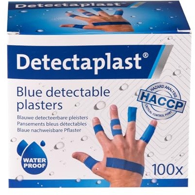 Detectaplast Universal Waterproof plasters, Metal detectable and Blue plasters, for Catering First aid kit in Food handling environments, Kitchen aid, 19 x 72, 25 x 72, Butterfly, Knuckle, 100 Strips