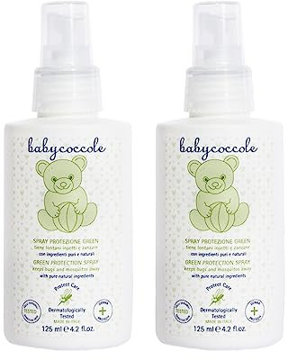 Babycoccole KIT 2 PEZZI SPRAY PROTEZIONE INSETTI E ZANZARE GREEN per Bambini. Repellente Anti Zanzare con Olio di Timo e Ingredienti Naturali, Dermatologicamente Testato per Pelle Sensibile - 2x125 ml