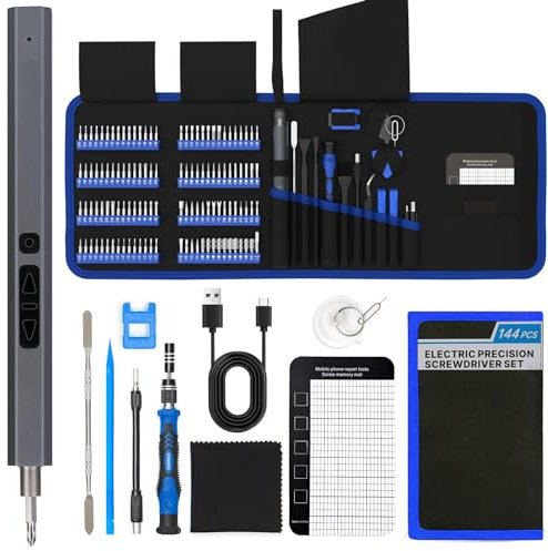 144 in 1 Set Cacciaviti Precisione Elettrico Magnetici Professionali, Kit Cacciavite di Riparazione Portatile per iPhone, iPad, Samsung, Telefono Cellulare, Tablet, PC, Laptop, Occhiali, Orologi