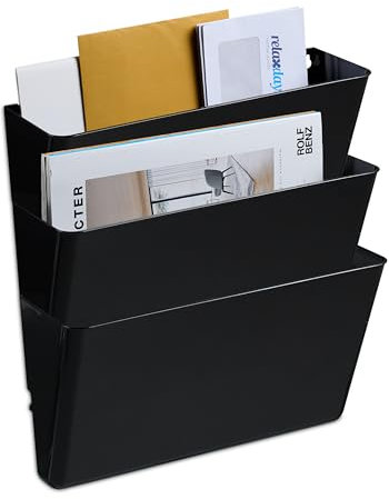 Relaxdays Zeitschriftenhalter Wand, 3er Set, A4, Kunststoff, HBT: 19x33x10,5 cm, Magazinhalter, Zeitungshalter, schwarz