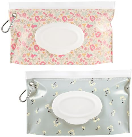 SANNIX Wet Wipes Bag for Babies - 2 Reusable Portable Boxes for On the Go (Flowers)