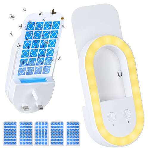 Fruit Fly Traps for Indoors,Plug in Fruit Fly Catcher Trap with Night Light,Flying Insect Killer Safe Bug Catcher Flying Gnat Trap for Home Use with Sticky Pad for Fruit Fly Moth