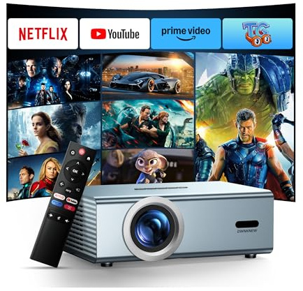 Compatible with Netflix Movie Projector with WiFi6 and Bluetooth5.3, Built-in App Store, Dolby Audio & Electric Focus & Auto Keystone, 4K Support High Brightness Outdoor Projectors, 1080 (Sliver Grey)