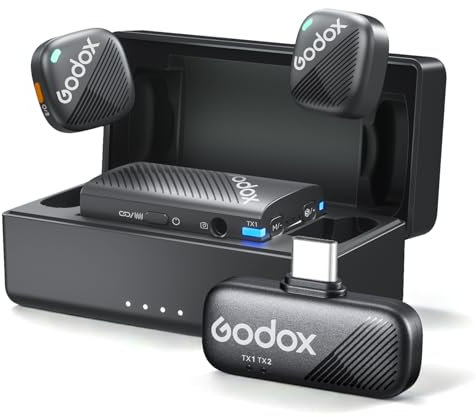 Godox Cube-C Combo Kit2 Wireless Lavalier Microphone for Camera/iPhone/Android/PC, 300m(1000ft.) Range, 48KHz 24Bit, Noise Cancellation,10H Battery Life, Wireless Mic for Vlogging, TikTok, Interview
