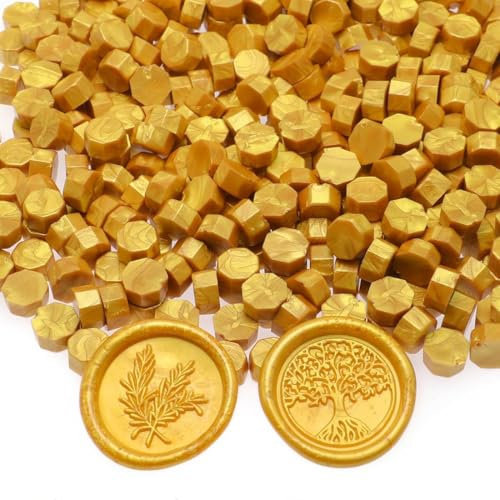 DWFEYOI 100 Stück Siegelwachs Gold, Siegelwachs Perlen,achteckiges Wachssiegel-Set für Stempel, für Einladungen, Karten, Umschläge, Weinpakete, Geschenkverpackungen,wachssiegel