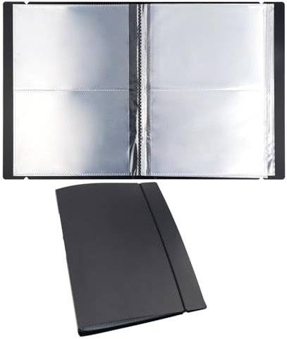 OTCRAFT 20 Pages80 Pockets /1Set Large Clear Sticker Photo Storage Album; Storage Book Organizer Folder for Postcards Stickers, Photo, Clear Stamps, and Cutting Dies 17.5x11x1.38inch (Black)