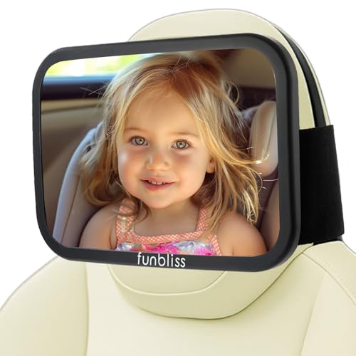 Funbliss Espejo de Coche Fijo Para Bebé,Espejo Coche Bebe Compatible Con Tesla y Otros Vehículos, Rotación 360°, Fácil Instalación Con Fijación Elástica Antideslizante, Plástico Irrompible