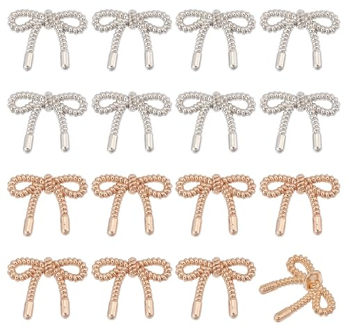 CHGCRAFT 16 Pcs 2 Colors Alloy Bow Button Bowknot Button Bow Shape Buttons Decorative Bowknot Buttons for Suits Blouses Skirts Coat Uniform Jacket Sewing Craft, Silver and Gold