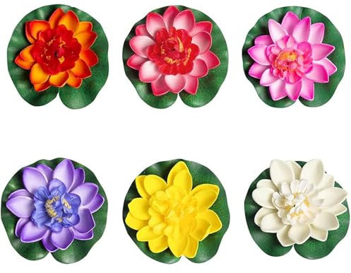 Lot de 6 nénuphars artificiels pour petits étangs, décorations d'étang, plantes d'étang, décorations d'étang artificielles, décorations d'étang pour jardin, piscine, fontaine d'été