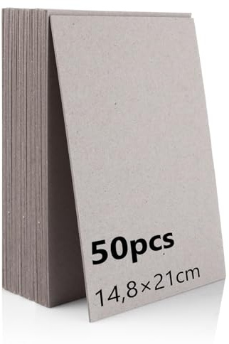 LOLYSIC 50 fogli di cartone grigio 2 mm A5, in cartone per rilegatura, formato DIN A5, 14,8 x 21 cm, cartone grigio per fai da te, per lavori di bricolage, modellismo, calendario dell'Avvento