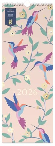 Busy B - Calendrier mural pour couples 2026 - Calendrier mural fin avec double emploi du temps, pochettes mensuelles et autocollants - Ruban Rose