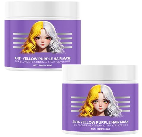 Mascarilla capilar morada antiamarilleo, acondicionador hidratante morado, mascarilla capilar de colágeno, elimina los tonos amarillos y acondiciona el cabello seco y dañado (2PC)