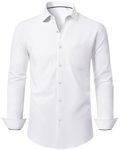 J.VER White Shirt Men 4-Way Stretch Long Sleeve Formal Button Down Shirts