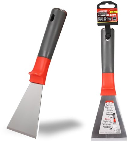 DEKTON Couteau à dénuder 80 mm, 1,8 mm – Lame en acier inoxydable avec poignée ergonomique en caoutchouc pour combler les fissures, gratter le papier peint et réparer les trous