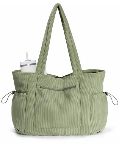ECOHUB Large Corduroy Tote Bag, Work Tote Bag for Women with Zipper