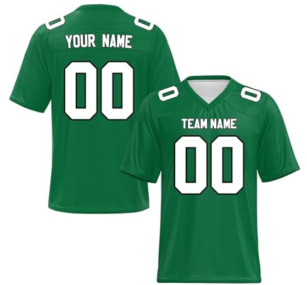Maglia da Football Americano Personalizzata, Personalizzato Manica Corta Sportiva Asciugatura Rapida, S-7XL Verde