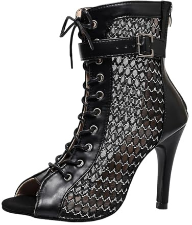 Talons Heels Danse Femme - Heels Shoes Escarpins Noir Sandales Confortable Talon Chaussures Années Bouche Poisson Débutant Bottine Latine Sandale Sexy Chaussure Confort Lacets Mesh Stiletto
