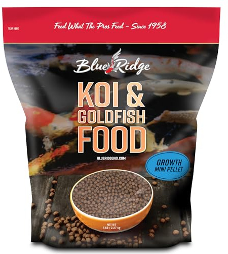 Blue Ridge Koi Fish Food 5lb - Koi Food Mini Growth Formula, Goldfish Food, Premium Fish Food for Ponds, Ponds Fish Food, Floating Pond Pellets