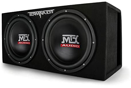MTX Audio Dual Subwoofer Vented Enclosure with High Resolution Feature, Aviation Carpet and Floor Standing Mounting Type for Vehicle, Black