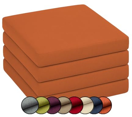 chilly pilley Stuhlkissen Gartenkissen Gartenstühle Stuhlauflage Stuhlpolster Sitzkissen Abnembar Bezug Mit Reißverschluss Auflage Set Garten Kissen (4er Set 45x45x5, Orange)