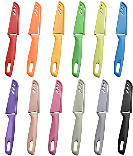 Fruit Knife, New Sharp and Durable Fruit Knife Set with Protective Cover, Fruit Knives Small Suitable for Most Types of Vegetables, Fruits and Meat,6 Pieces (12 Different Candy Color Combinations)
