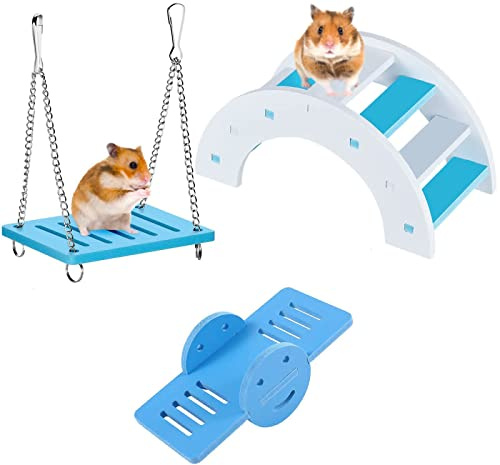 Juguete de Hámster,3 Piezas Accesorios de Hámster Puente de Arcoíris ​Balancín y Columpio Juguete de Entrenamiento de Jaula de Hámster de Bricolaje para Jaulas para Mascotas Pequeñas