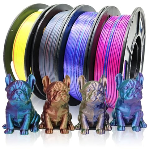 Reprapper PLA Filament 4 X 250g Color Pack, Triple Color Filament Coextrusion PLA 1.75mm for 3D Printer, 4 Spools Silk Rose/Blue/Green, red-blue1-gold, Purple/Blue/Yellow, Gold/Copper/Black