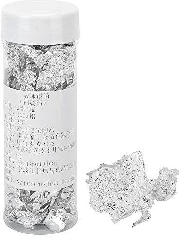 Decorative Silver Leaf, Inedible Imitation Silver Foil Papers Aluminum Foil Bottled Metallic Flakes for Art Crafts Makeup Home Decor- Silver, 2g/Bottle