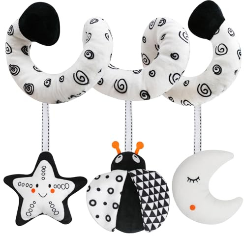 GKDOMS Baby Spiral Hanging Stroller and Car Seat Toys Black and White High Contrast Sensory Toy Newborn Plush Activity Toys Party Favors Quality Baby Shower Valentine's Gifts