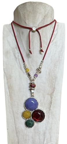 Anhur Collar Colgante Multicolor Adaptable en Zamak Gargantilla Mujer 4 Colores Amarillo Azul Granate Verde