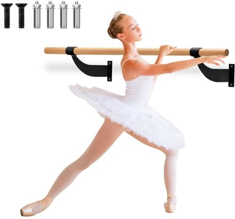 KOMFOTTEU Ballettstange 120cm Wandmontage, Ballett Tanzstange Ø 38 mm aus Buchenholz, Ballettstangenhalter Übungsstange für Yoga Stretching Fitnessstudio