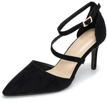 Rodawu Womens Court Shoes Pointed Toe High Heel Shoes Ankle Strap Pumps Wedding Shoes Sandals Ladies Shoes Size 5.5 Black Shoes for Women