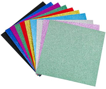 JIHUOO 40 Sheets 10 Colors 15 x 15cm Glitter Metallic Sparkly Cardstocks Scrapbooking Colored Papers