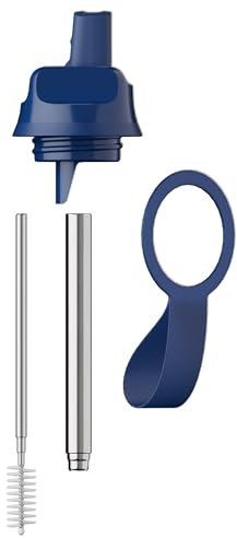 Chilly's Series 2 Sports Flip Lid with Telescopic Straw and Nylon Carry Loop - Easy Flip Lid, Straw Cleaning Brush Included - Accessory Series 2 Water Bottles - Whale Blue