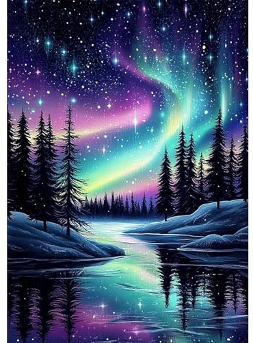 NEWENMO Aurora Night Scene Diamond Painting Kits for Adults,5D Diamond Art Kits Adults,DIY Full Drill Crystal Embroidery Gifts,for Living Room Home Wall Decor - 30x40cm