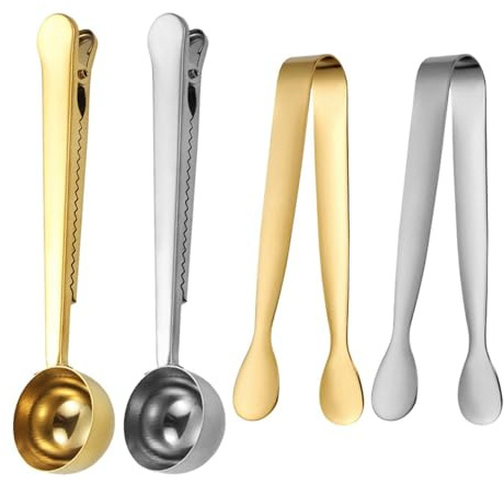 OAOSDH 2 Cucharas Medidoras De Café, 2 Clips, Vajilla De Acero Inoxidable, Cucharas con Clips De Sellado, Vajilla Creativa, Accesorios De Cocina