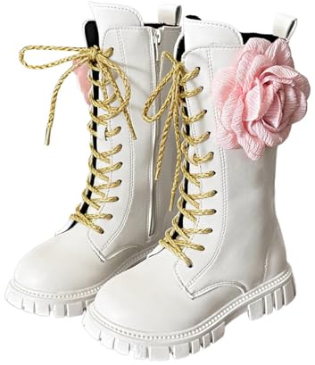 Bottes et Bottines Fille de Cowboy à Lacets Botte de Combat Punk Gothique Bottine avec Fermeture Éclair Confortables à Bout Rond Mode Chaussures Enfants Chaudes Bottes d'équitation Déguisement