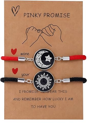 EAVUYIS 2 Piezas Pulseras de cordón ajustable para parejas Amigos Día de San Valentín, para parejas, de la amistad para hombres y mujeres, Sol y Luna