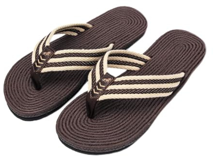 Tongs d'été Homme Femme Sandales Plates en Lin Respirant Tongs de Piscine Plage Antidérapant Absorption deTranspiration Chaussons Voûtes Plantaires Chaussure Slipper d'Intérieur Extérieur Marron 41/42
