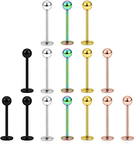 Mayhoop 16G Piercing Oreja Tragus Helix Acero Quirúrgico Bola Zircón Labio Labret Studs Anillo de Labios Daith Cartílago Mujer Hombre Joyería de Piercing 8mm